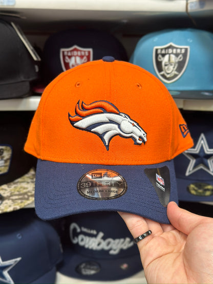 Denver Broncos NFL Ball Cap | New Era 39THIRTY Adjustable Curve Bill | Orange/Navy