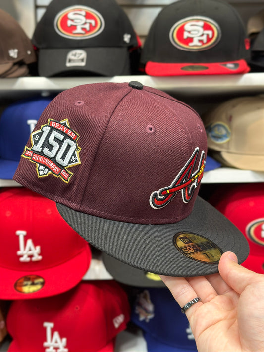 Atlanta Braves MLB '150th Anniversary' Patch| New Era 59FIFTY Fitted Cap | Maroon/Black