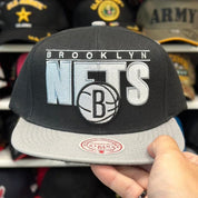 Brooklyn Nets Black/Gray Vintage Mitchell & Ness Snapback - Product Image