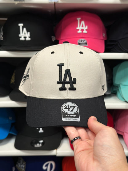 LA Dodgers MLB Ball Cap | '47 Brand MVP Adjustable Curve Cap | Creme/Black