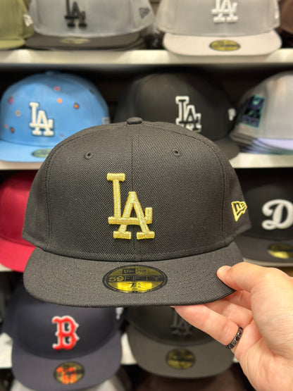 LA Dodgers MLB Fitted Hat | New Era 59FIFTY Sized Cap | Black/Gold | Size 7 5/8