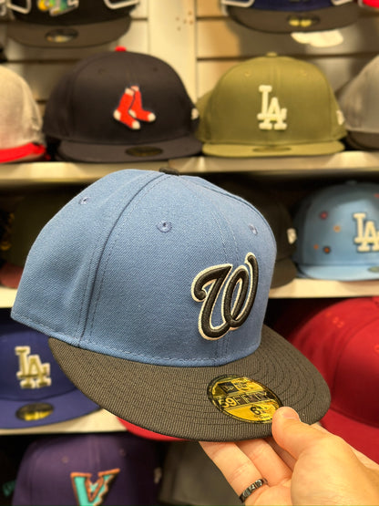 Washington Nationals MLB Vintage Fitted Hat | New Era 59FIFTY Sized Cap | Slate Blue/Black