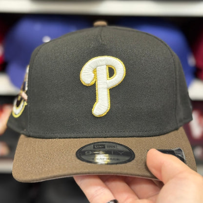 New Era Philadelphia Phillies '20th Anniversary' A-Frame Black/Brown 9FIFTY Snapback | Glow in the Dark - Product Image