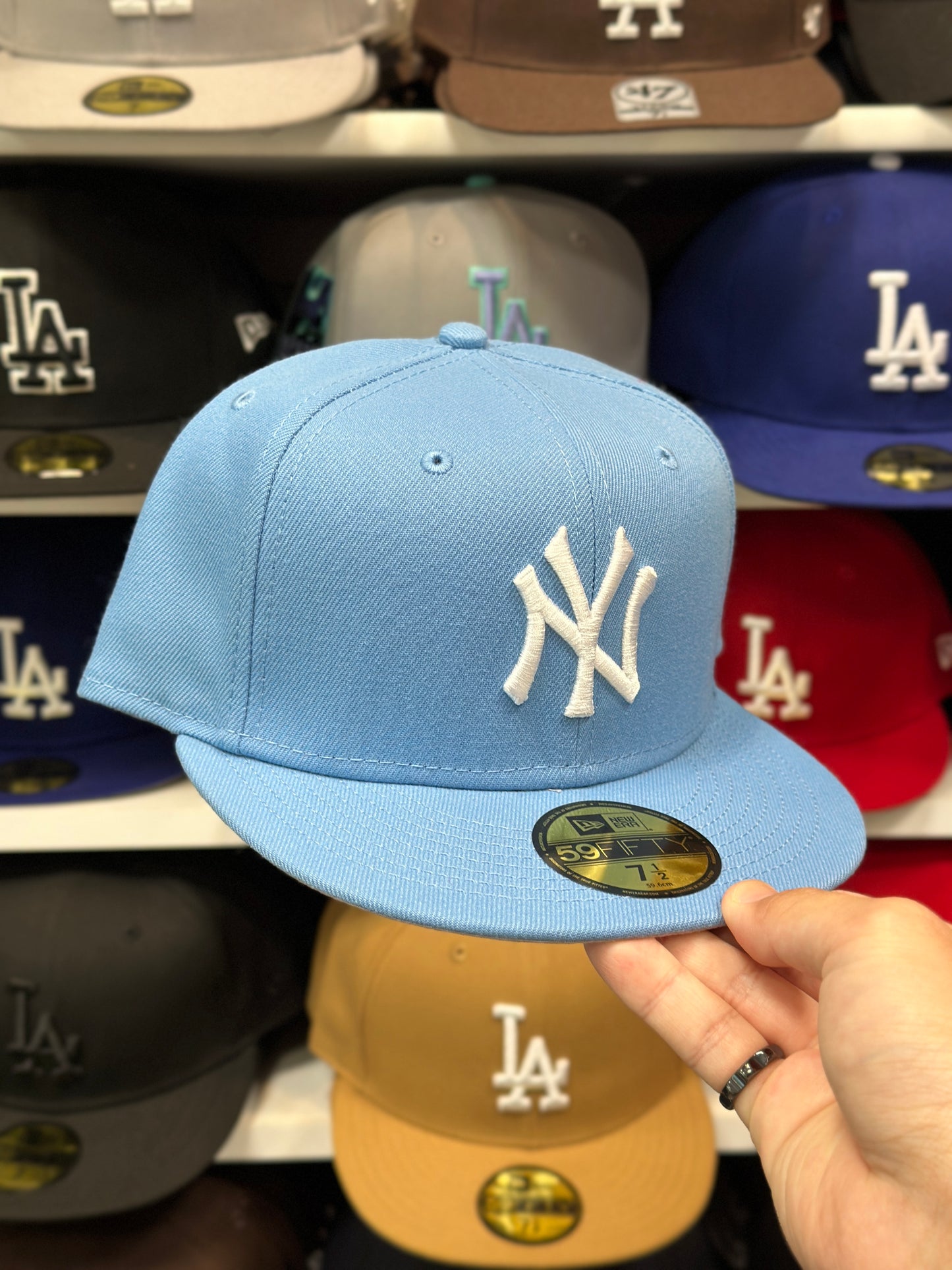 New York Yankees MLB Fitted Hat | New Era 59FIFTY Sized Cap | Light Blue