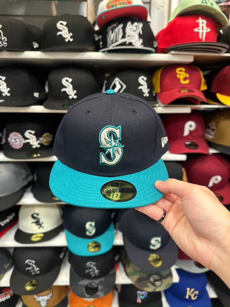 Seattle Mariners MLB Fitted Hat | Classic New Era 59FIFTY Sized Cap | Navy/Teal