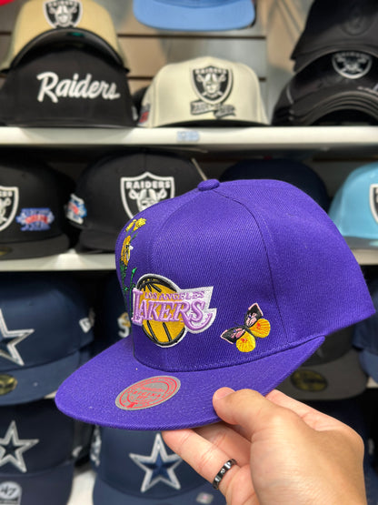 LA Lakers NBA Botanical Patches | Mitchell & Ness Original Fit Adjustable Hat | Purple