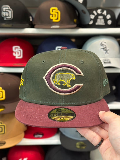 Chicago Cubs MLB Fitted Cap | New Era 59FIFTY Sized Cap | Olive/Maroon