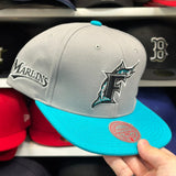 Florida Marlins Silver/Teal Mitchell & Ness Snapback
