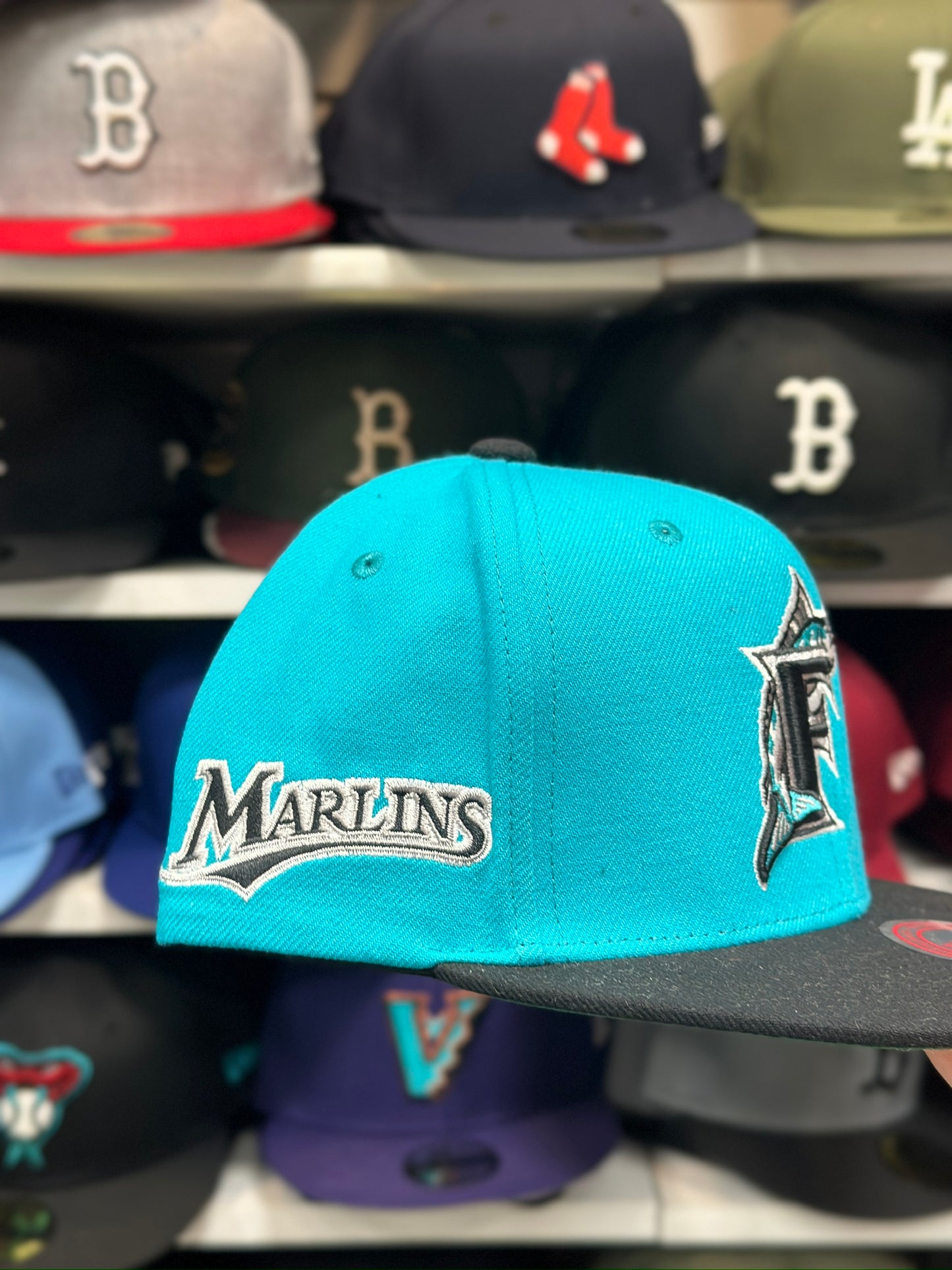 Florida Marlins MLB Snapback | Mitchell & Ness Original Fit Adjustable Hat | Teal/Black