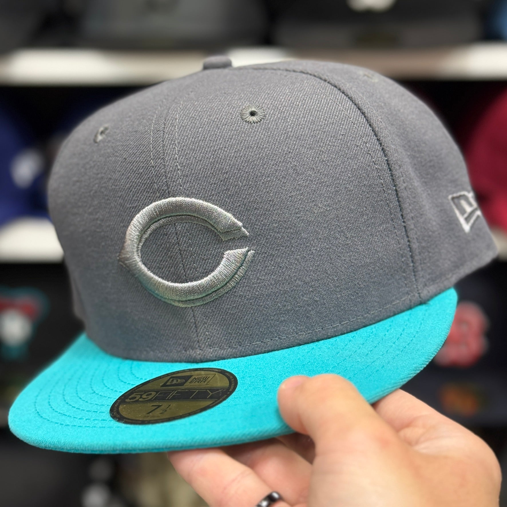 New Era Cincinnati Reds Grey/Turquoise 59FIFTY Fitted Hat - Product Image