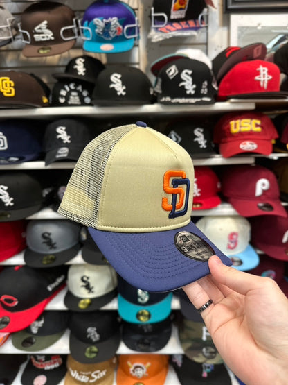 San Diego Padres MLB Foam Trucker | New Era 9FORTY A-Frame Ball Cap | Beige/Navy