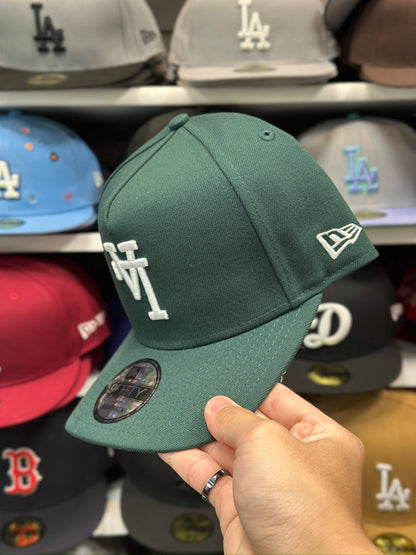 LA Dodgers 'Upside Down Reverse Logo' A-Frame Cap | New Era 9FIFTY Adjustable Snapback | Dark Green