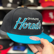Charlotte Hornets Black/Turquoise Mitchell & Ness Snapback - Product Image