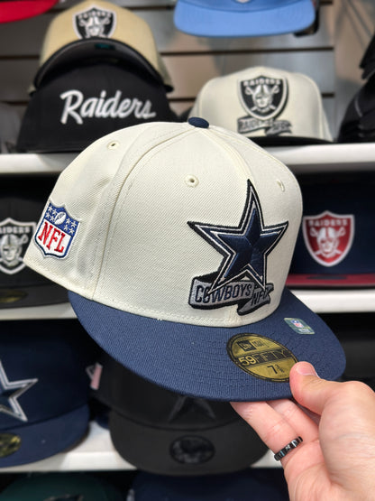 Dallas Cowboys NFL Two Tone Fitted Cap | New Era 59FIFTY Sized Cap | Creme/Navy