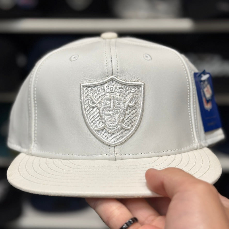 Oakland Raiders 'Full Leather' All White Reebok Fitted Hat - Product Image