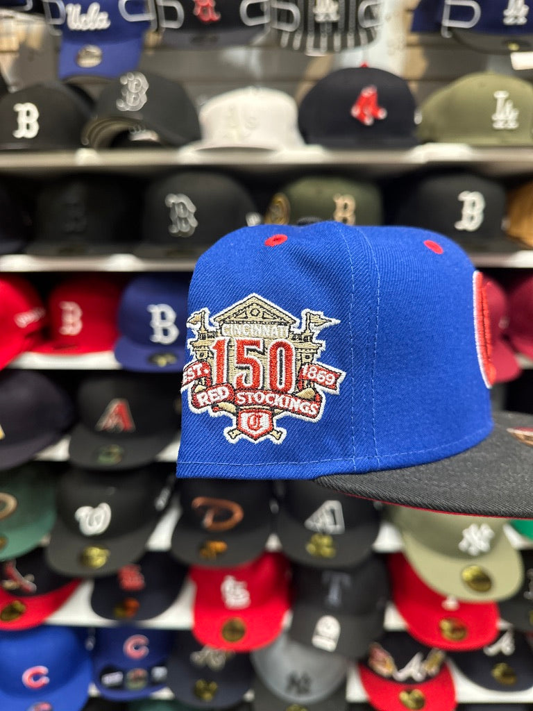 Cincinnati Reds MLB 150 Years Patch | New Era 59FIFTY Fitted Cap | Blue/Black