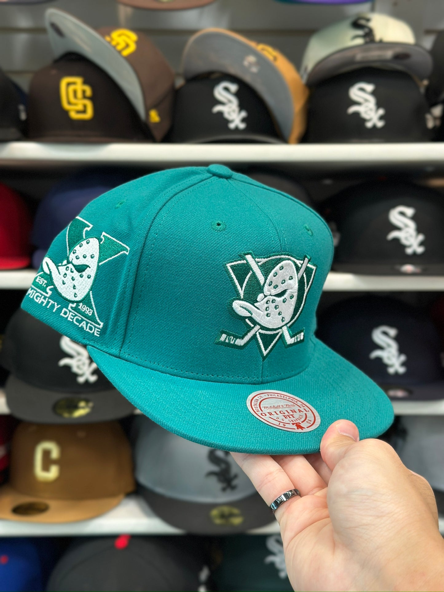 Anaheim Ducks NHL 'Might Decade' Patch | Mitchell & Ness Original Fit Adjustable Snapback | Teal