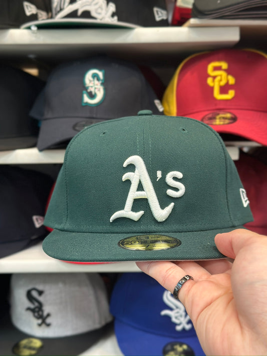 Oakland Athletics MLB Fitted Hat | New Era 59FIFTY Sized Cap | Dark Green