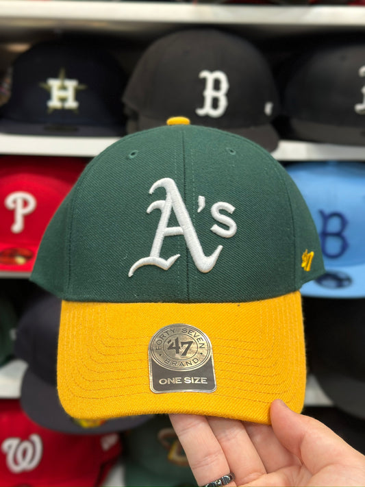 Oakland Athletics MLB Ball Cap | '47 Brand MVP Adjustable Curve Cap | Green/Yellow