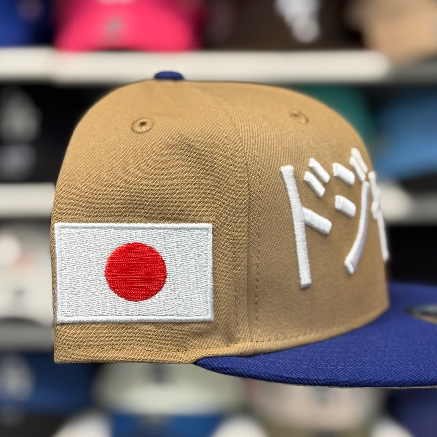 New Era Los Angeles Dodgers 'Large Kanji Script' Tan/Blue 9FIFTY Snapback - Product Image
