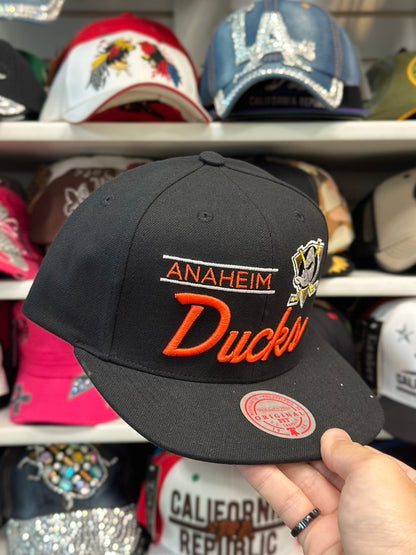 Anaheim Ducks NHL Snapback | Mitchell & Ness Original Fit Adjustable Cap | Black