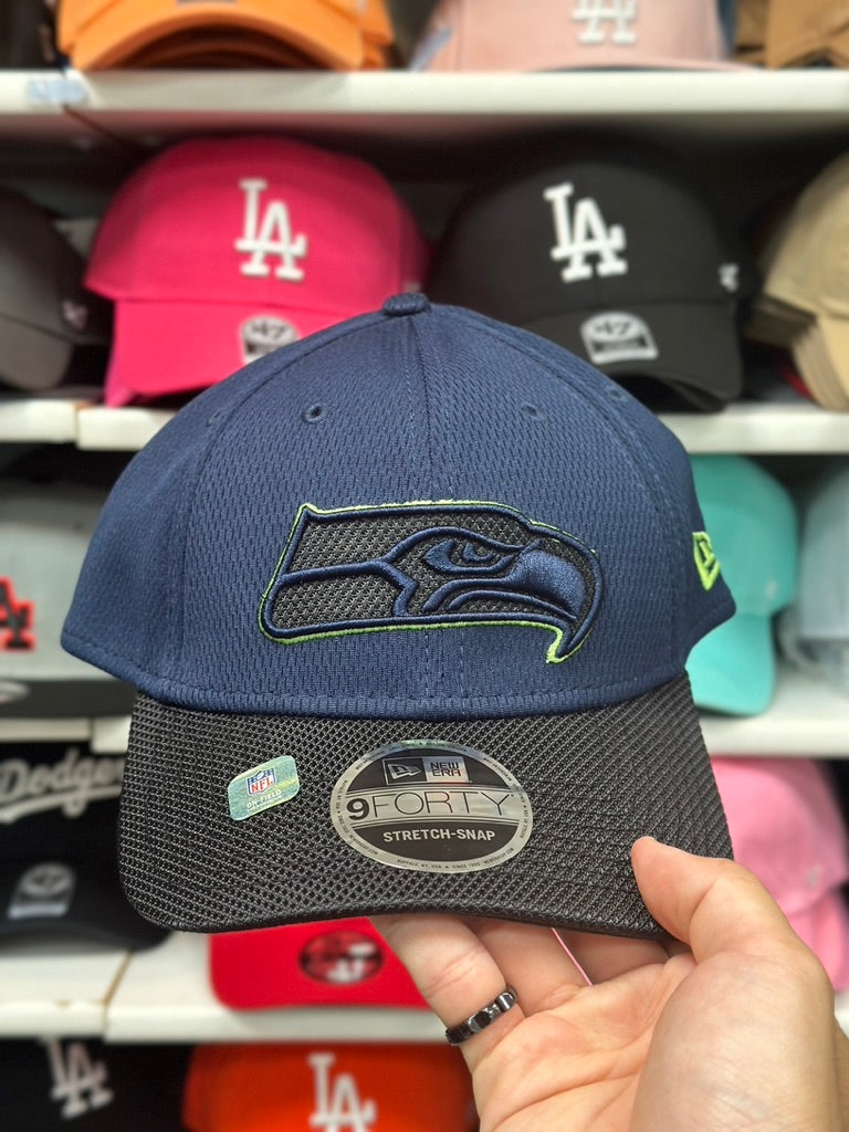 Seattle Seahawks NFL Ball Cap | New Era 9FORTY Adjustable Velcro Strap | Dark Blue/Black