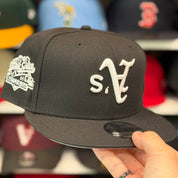 New Era Oakland Athletics Upside Down Logo '1988 World Series' Black 9FIFTY Adjustable Snapback Hat