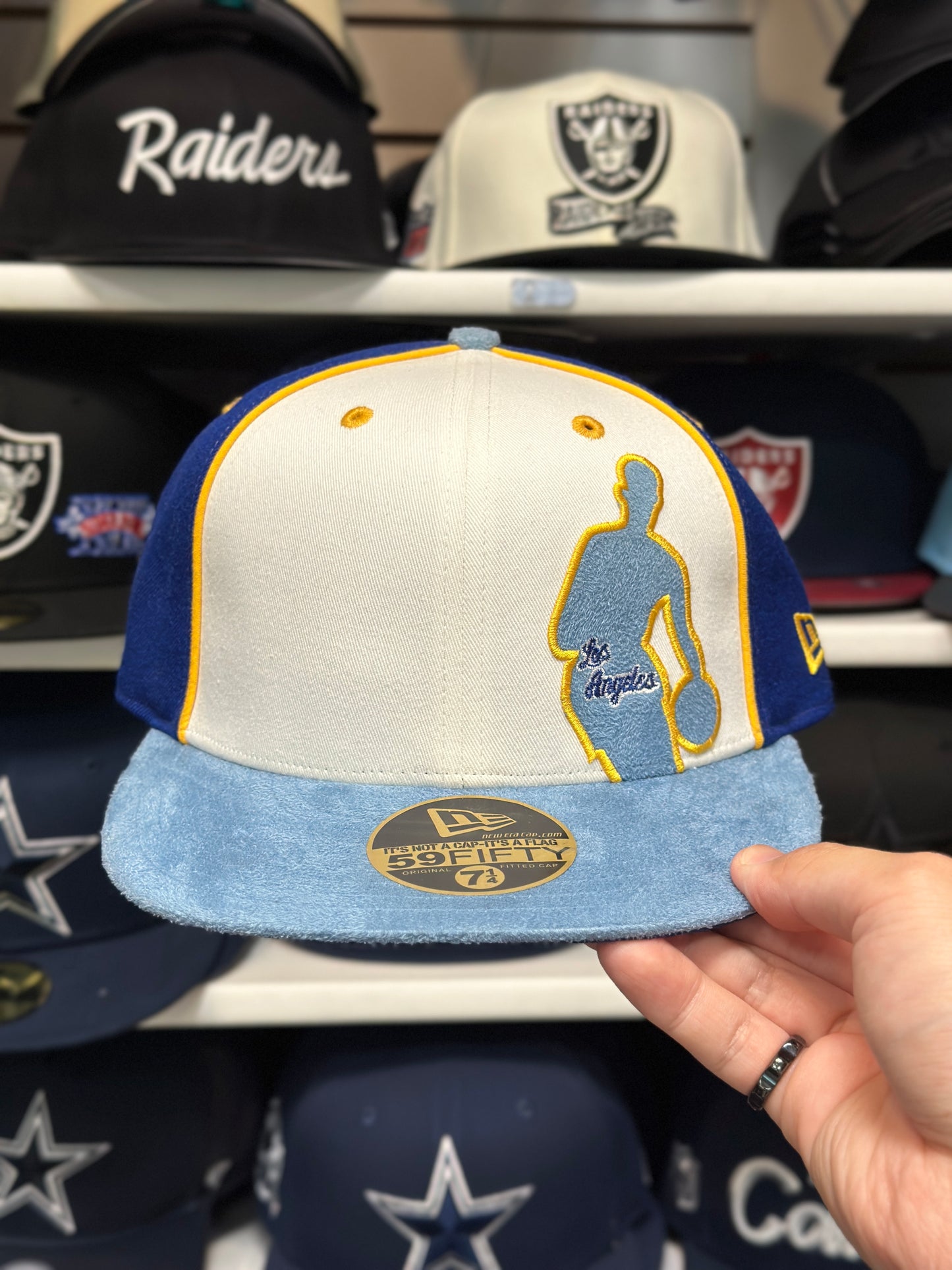 LA Lakers NBA Suede Logo| Vintage New Era 59FIFTY Fitted Hat | Blue/White/Light Blue