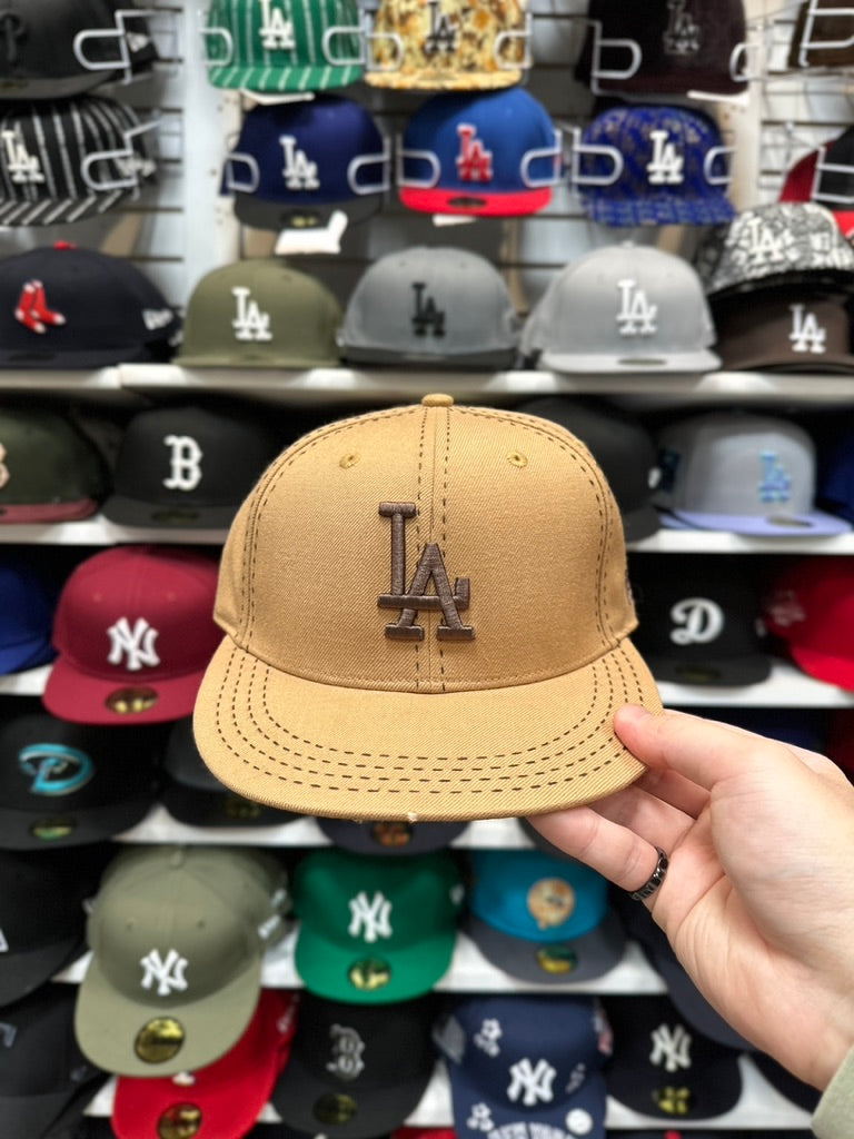 LA Dodgers MLB Vintage Fitted Hat | New Era 59FIFTY Sized Cap | Tan