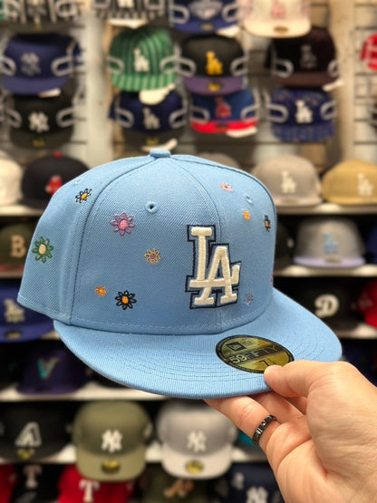 LA Dodgers MLB Floral Patches | New Era 59FIFTY Fitted Cap | Light Blue