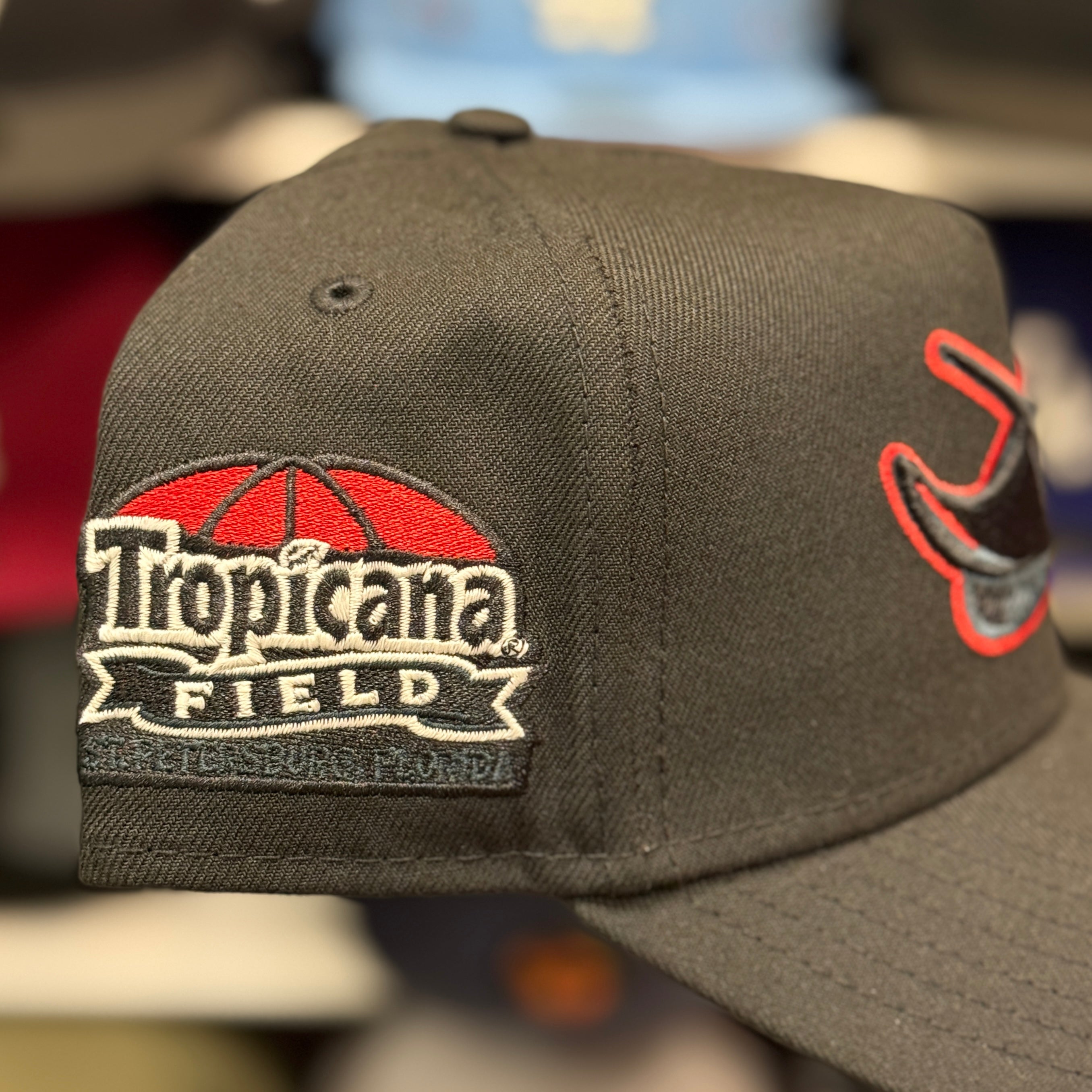 New Era Tampa Bay Rays 'Tropicana Field' A-Frame Black 9FORTY Snapback | Red Under Brim - Product Image
