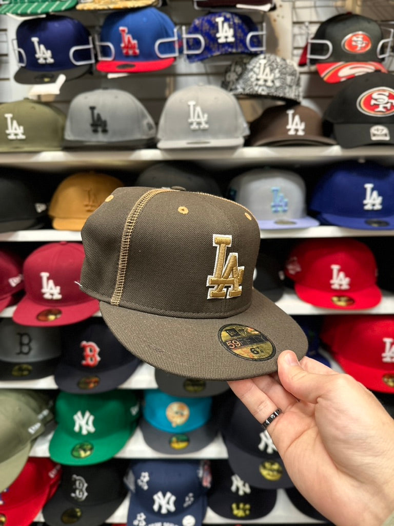 LA Dodgers MLB Vintage Fitted Hat | New Era 59FIFTY Sized Cap | Brown