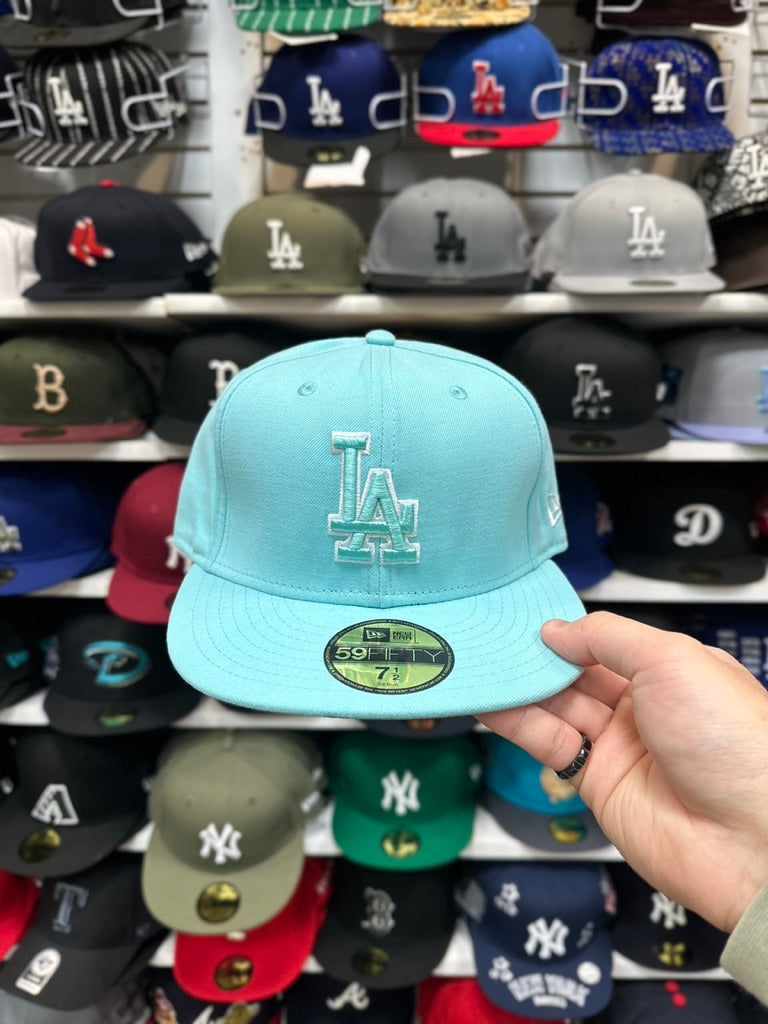 LA Dodgers MLB Fitted Hat | New Era 59FIFTY Sized Cap | Light Teal