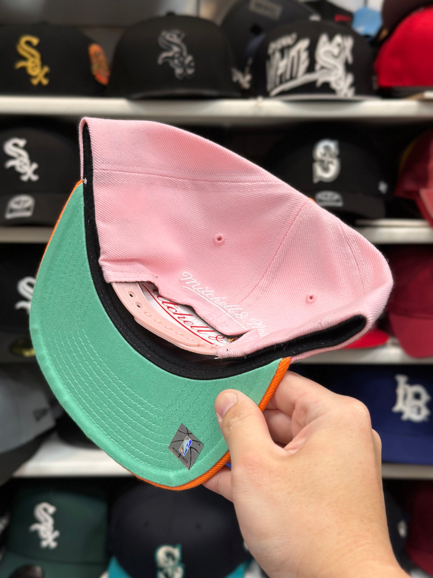 Chicago Bulls Two-Tone Snapback | Mitchell & Ness Original Fit | Pink/Orange