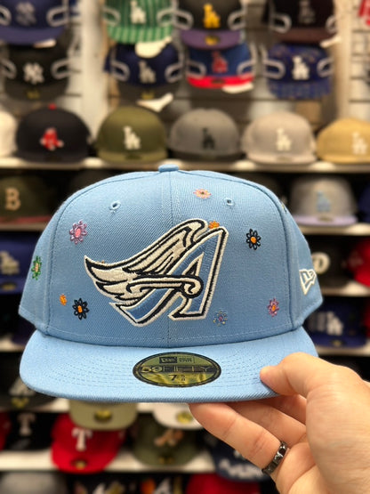 LA Angels MLB Floral Patches | New Era 59FIFTY Fitted Cap | Light Blue