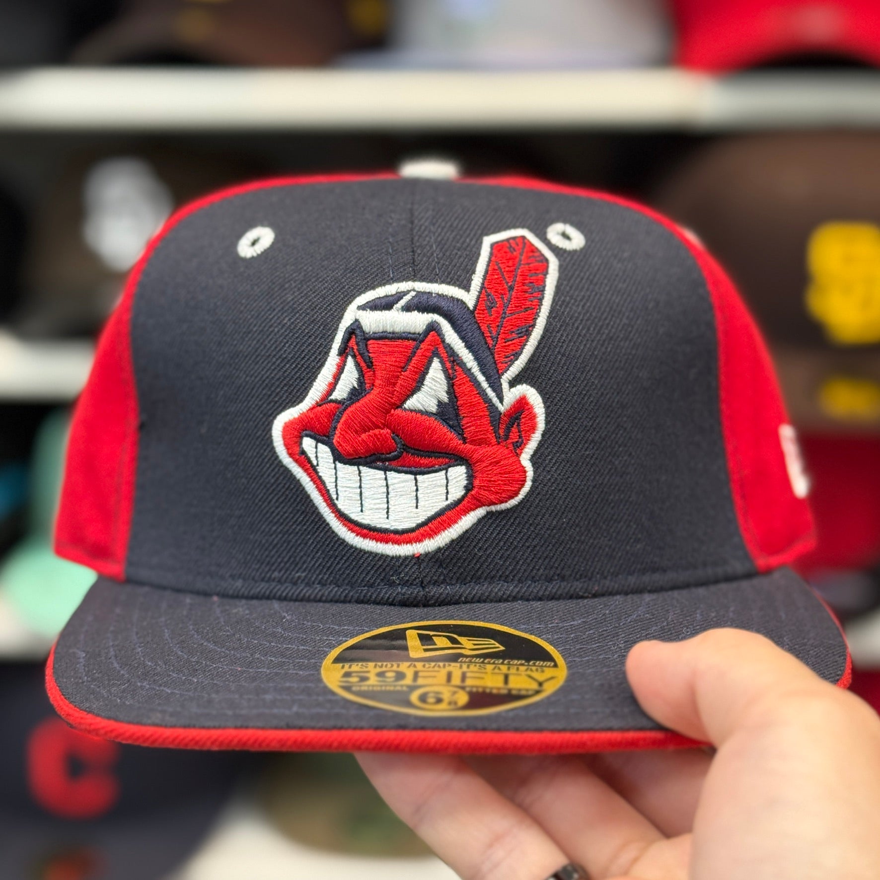 New Era Cleveland Indians Vintage Red/Navy 59FIFTY Fitted Hat - Product Image