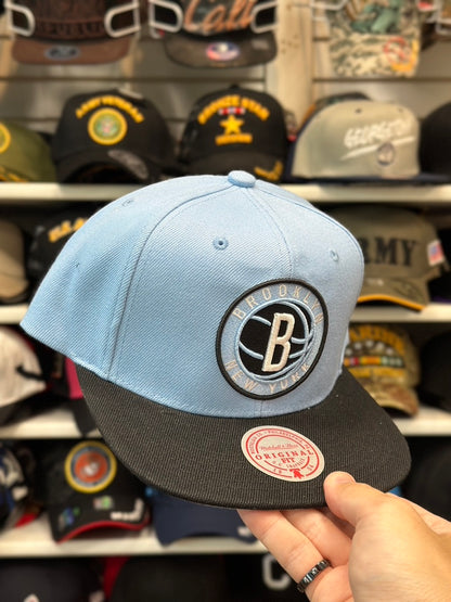 Brooklyn Nets NBA Snapback | Mitchell & Ness Original Fit Adjustable Cap | Light Blue/Black