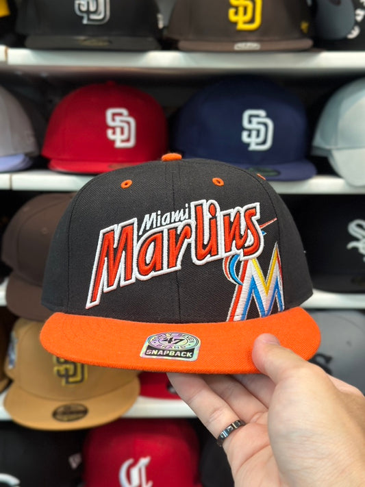 Miami Marlins MLB Snapback | Vintage '47 Brand Captain Adjustable Snap | Black/Orange