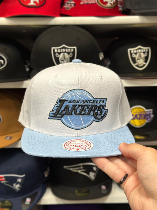 LA Lakers NBA Snapback | Mitchell & Ness Original Fit Adjustable Hat | White/Light Blue