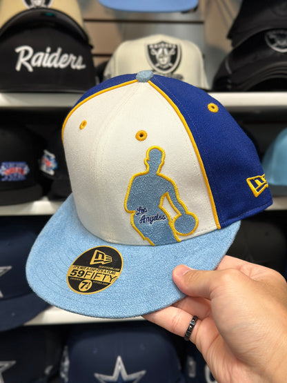 LA Lakers NBA Suede Logo| Vintage New Era 59FIFTY Fitted Hat | Blue/White/Light Blue