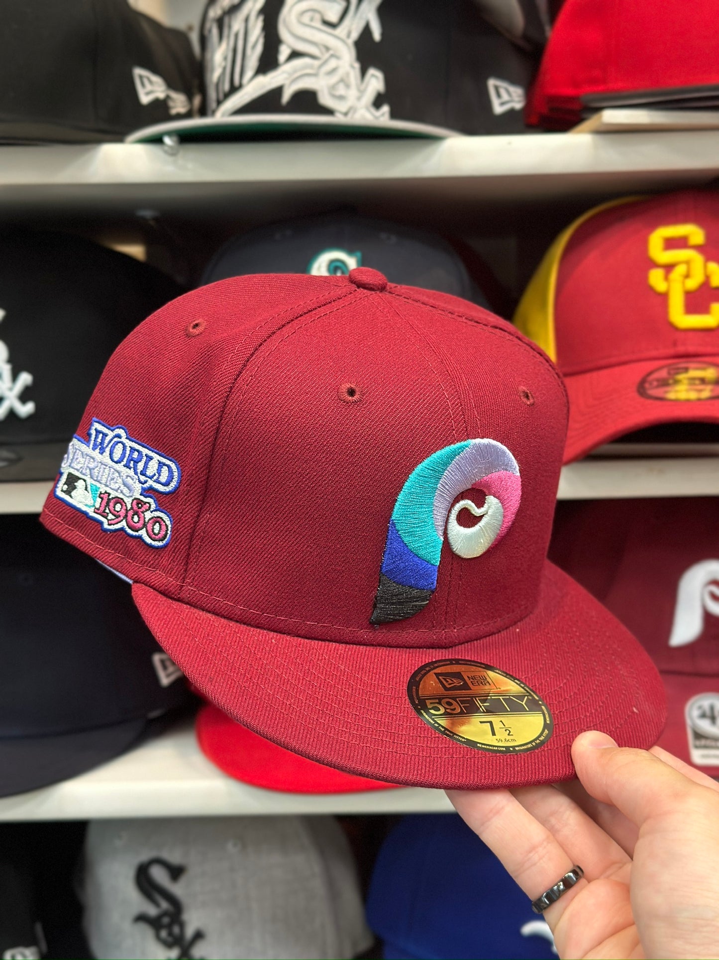 Philadelphia Phillies MLB 'World Series 1980' Side Patch | New Era 59FIFTY Fitted Cap  | Maroon/Periwinkle