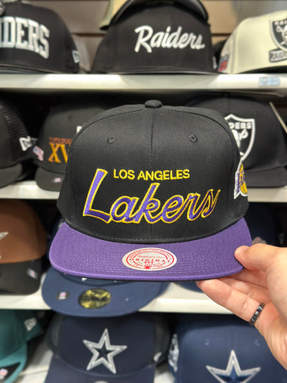 LA Lakers NBA Script | Vintage Mitchell & Ness Original Fit Snapback | Black/Purple