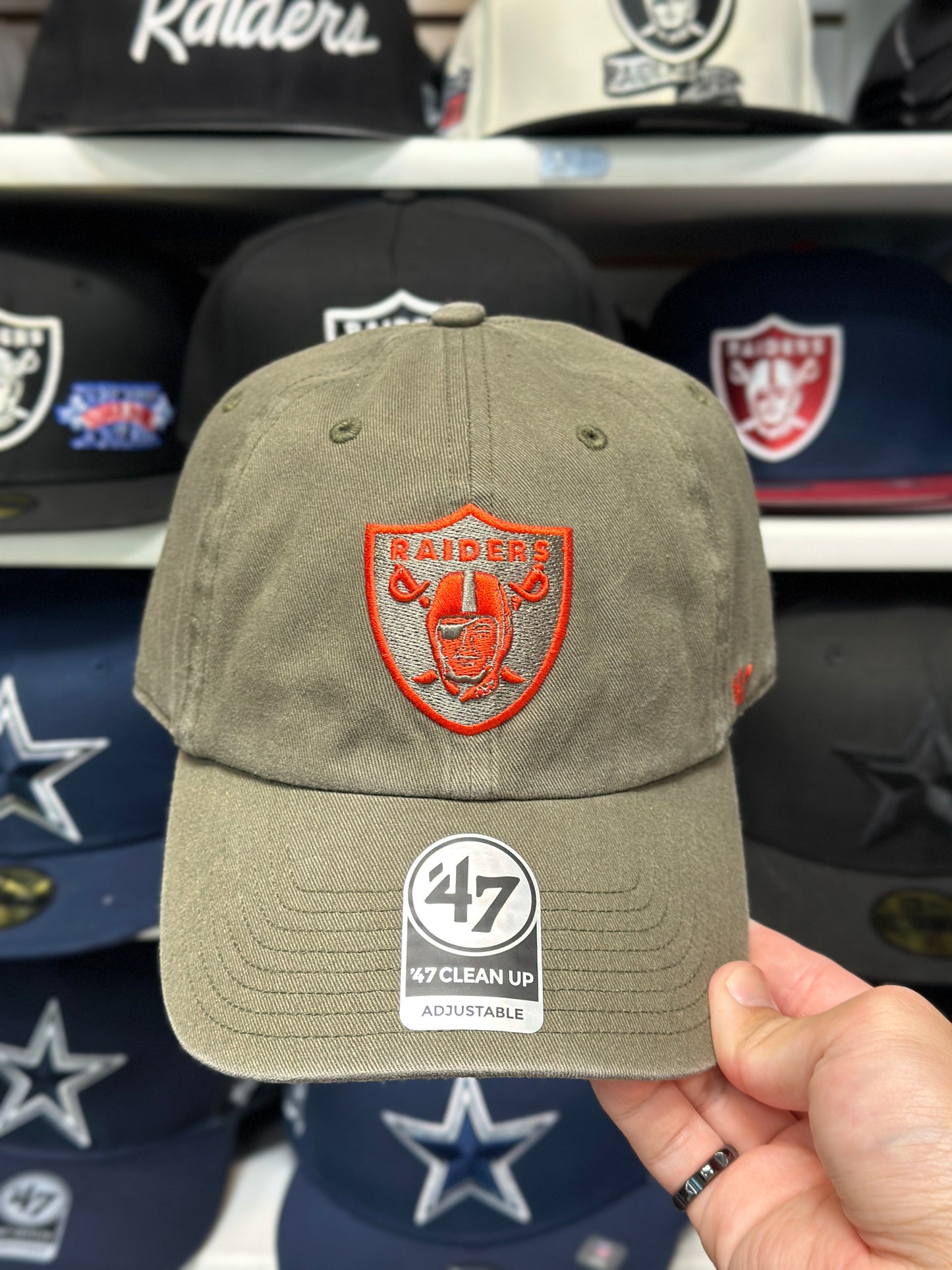 Las Vegas Raiders NFL Dad Cap | '47 Brand Clean Up Adjustable Curve Hat | Olive/Orange