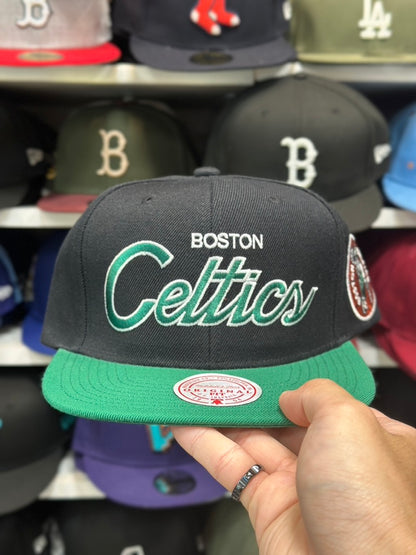 Boston Celtics NBA Snapback | Vintage Mitchell & Ness Original Fit Adjustable Hat | Black/Green