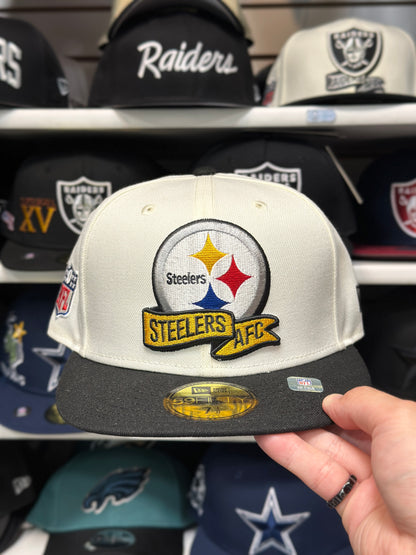 Pittsburgh Steelers NFL Two Tone Fitted Cap | New Era 59FIFTY Sized Cap | Creme/Black