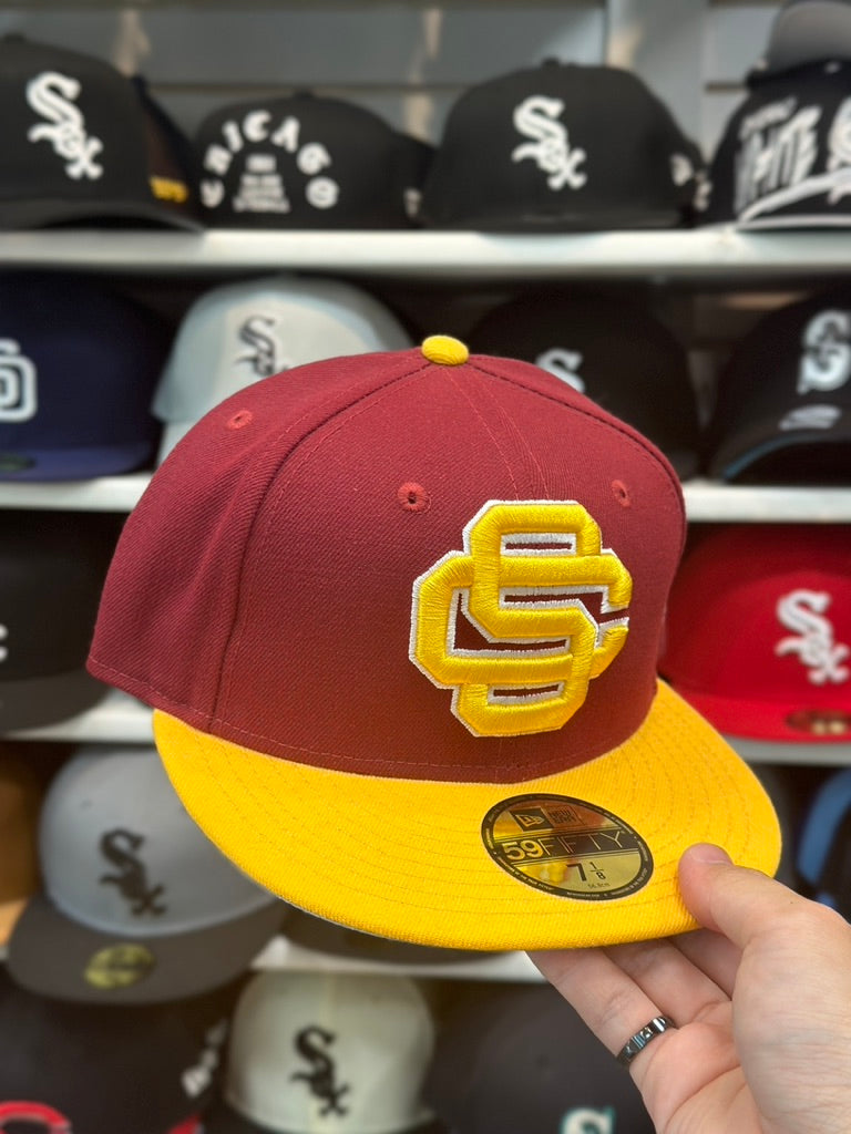 USC Trojans NCAA Fitted Cap | New Era 59FIFTY Sized Hat | Red/Yellow