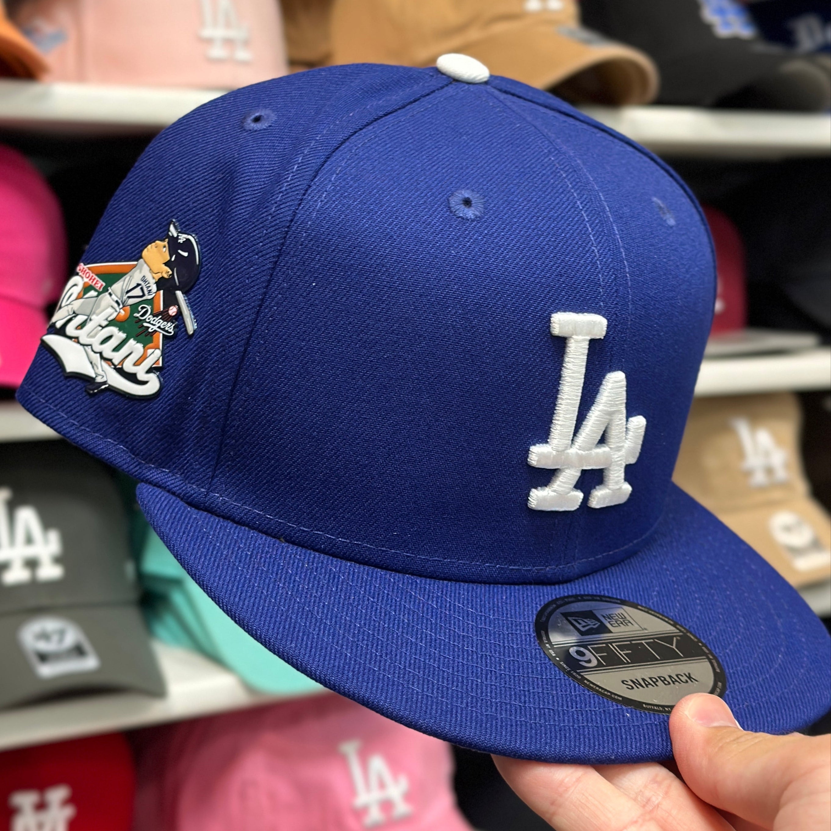 LA Dodgers MLB Sohei Ohtani New Era 9FIFTY Snapback Blue Cap World Embroidery