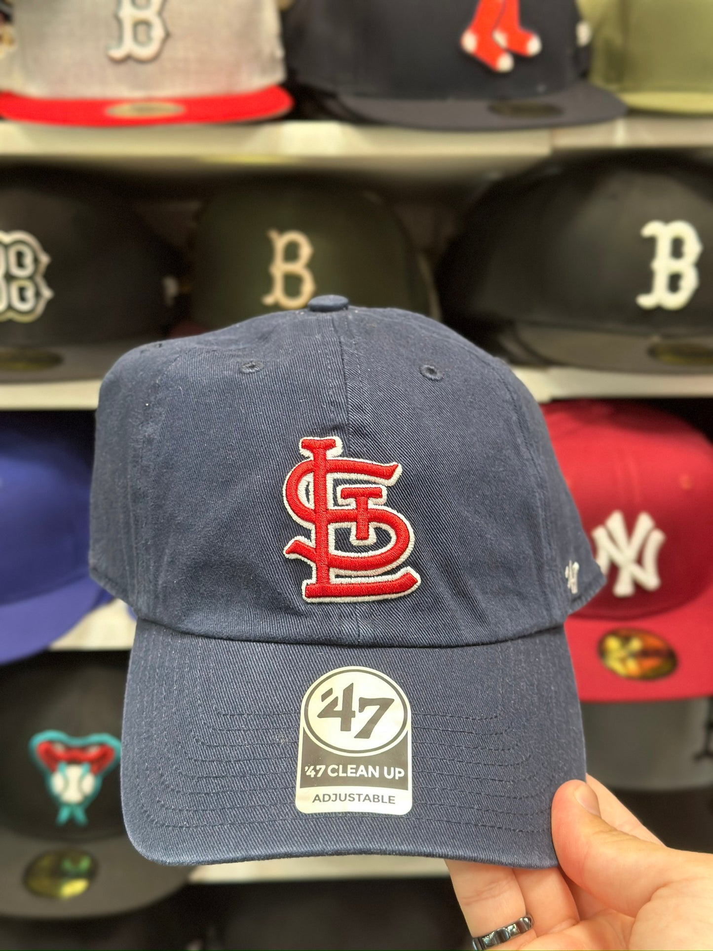 St. Louis Cardinals MLB Dad Cap | '47 Brand Clean Up Adjustable Curve Hat | Navy