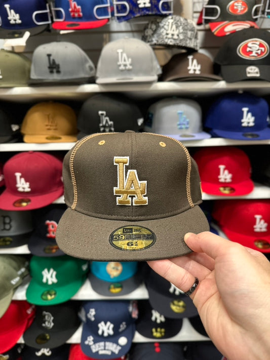 LA Dodgers MLB Vintage Fitted Hat | New Era 59FIFTY Sized Cap | Brown