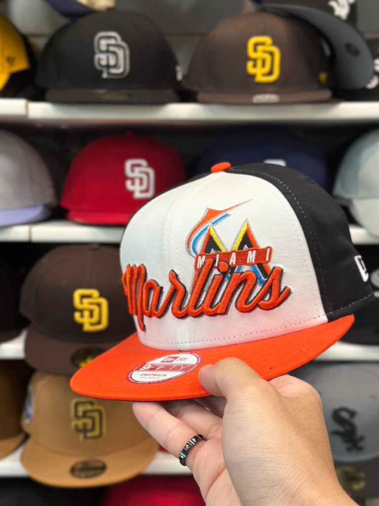 Miami Marlins MLB Snapback | Vintage New Era 9FIFTY Adjustable Snap | White/Black/Orange